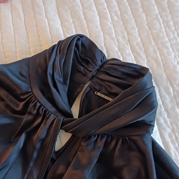 Black Silk Elie Tahari High Collar Button Up Formal Dress Shirt Womens Large Top - Picture 3 of 7